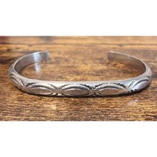 Southwestern American Ingot Silver Stamped Cuff Bracelet - 21g - Early Vtg picture