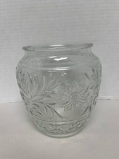 Anchor Hocking Clear Pressed Glass Vase Embossed Floral Daisy Scroll 7.25