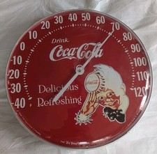 Vintage Coca-Cola Jumbo Dial Thermometer Cap Boy 1984 Tru Temp Advertising picture