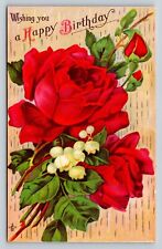 Red Roses Wishing You a Happy Birthday Vintage Postcard 1039 picture