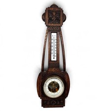 Vintage Optiker Ruhnke Wood Wall Barometer Thermometer Carved German Dial 27in picture