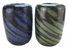 Vases Handcrafted Three Hands Co Decorative Ceramic Pottery Striped 8 1/4 2Pc picture