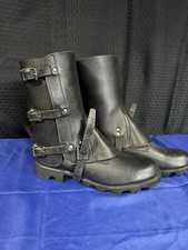 SWISS MILITARY LEATHER GAITERS, LEGGINGS, SPATS, MOTORCYCLE LEATHER , CAMPING picture