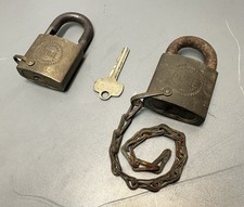 Pair of Vintage PURE Oil Company BEST Padlocks with Original Matched Key picture
