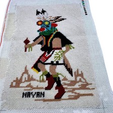 Vintage Navajo Kachina Dancer Needlepoint Hand Stitched Textile Art for Framing picture