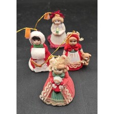 4 Vtg Bell Girl Figurine Figure Ornament Christmas Caroler Jasco Taiwan picture