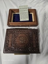 Hand Carved * Shesham Wood Carved Box With Brass Trim * Vintage * India picture