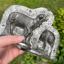Antique Tin Sheep Chocolate Mold Highly Detailed 2 Piece Mold Candy Lamb #16 picture