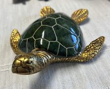 Vintage Sea Turtle Table Decor Figurine Green Shell Gold Tone Flippers And Head picture