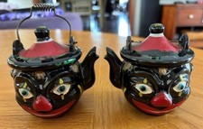 Vintage Thames Redware Clown Face Teapot Japan Salt Pepper Spice Shaker Set picture