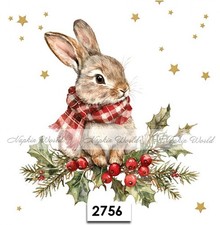 (2756) TWO Paper LUNCHEON Decoupage Art Craft Napkins - CHRISTMAS BUNNY RABBIT picture