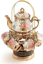 Gold Plated Red Rose Ceramic Tea Set, Vintage Tea Set with Teapot (large) picture