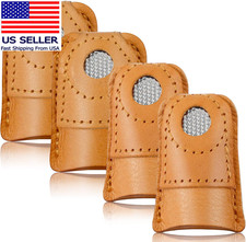 4 Pieces Leather Thimbles for Hand Sewing Quilting, Leather Finger Protectors Fi picture