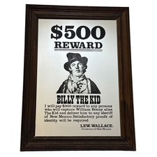 Wanted Poster Billy The Kid $500 Reward Mirror Framed Sign Bar 18.5”x 13.5” VTG picture