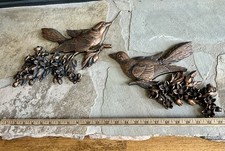 2 Vintage CottageCore Birds on Dogwood Wall Plaques Set Coppercraft By DART picture