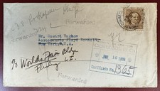 1938 Registered Cover to Howard Hughes, New York World's Fair, Forwarded Twice picture