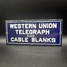 Vintage Western Union Telegraph and Cable Blanks Porcelain Sign 9.25