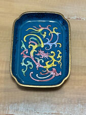 Vintage Blue Chinese Enamel on Metal Cloisonné Rectangle Trinket Dish 4” X 3” picture