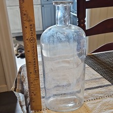 huge Clear Glass Medicine Bottle tool Top Rounded Shoulders antique Collectible picture