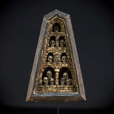 Memento Mori | Italy Antique 1800s Wooden Shrine Skulls | Ossuary Death 8.3” picture