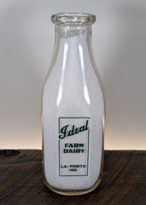 Ideal Farm Dairy LaPorte La Porte IN IND INDIANA Square Quart Milk Bottle Pyro picture