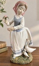Vintage Tengra Spain Porcelain Girl With Geese Figurine Rose Valencia Handmade picture