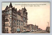 Akron OH-Ohio, Corner Mill And Main Street, Advertisement, Vintage Postcard picture