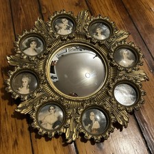 Vintage Cameo Creation Gold Ornate Sunburst Mirror 8 Mini Convex Glass Portraits picture