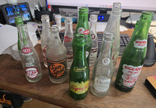 Vintage Soda Bottle Lot of 13 – ACL & Embossed (Kickapoo Joy Juice, Sun Spot, Sq picture