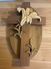 Handcrafted Intarsia Wooden Lily Cross  picture