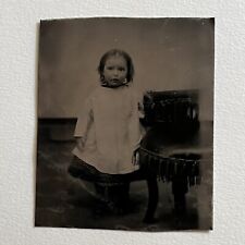 Antique Tintype Photograph Adorable Little Girl Baby Spooky Haunting Aura Odd picture