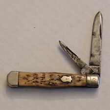 Vintage Winchester Pocket Knife 2 Blade Bovine Bone Handle Made In USA picture