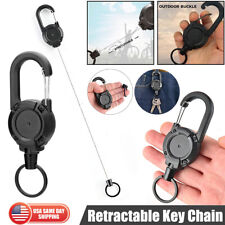 Heavy Duty Retractable Carabiner Car Key Chain Badge Holder Steel Cord Keychain picture