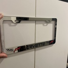 Corvette Metal Chrome Finish License Plate Frame Flags Logo Brass VTG C5 picture