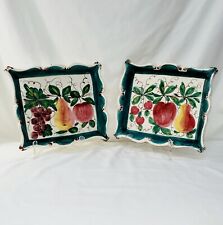 Set Of 2 Signed WCG Italy Ceramic Hand Painted Wall Art Decor With Fruit Design  picture