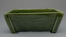 Vintage Green Brush Pottery Ceramic Planter Wood Grain Texture Rectangle J37 US picture