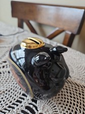 Vintage Harley-Davidson Black Ceramic Hog Gas Tank Piggy Bank Gold Red Letters picture
