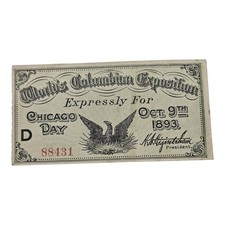1893 World's Columbian Exposition Chicago IL - Chicago Day Ticket  picture