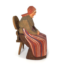 Vtg Hans Huggler Wyss Carved Wood Old Folk Woman on Chair Figure Switzerland picture