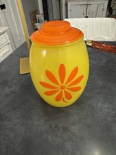 Vtg MCM Bartlett Collins Bright Yellow With Orange Daisy Glass Cookie Jar picture