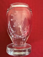 Kosta Boda Elis Bergh Etched Crystal Vase Rampant Lion  573B 7.5” MCM Art Glass picture