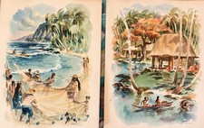 Vintage Artwork 1963 Matson Line Hawaii Samoa Menu Louis Macouillard Watercolor picture