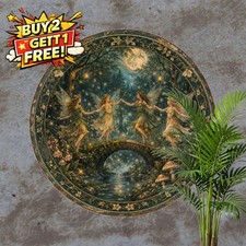 Fairy Firefly Forest Round Sign Glowing Dreamy Fantasy Scene Metal Tin Plaque picture