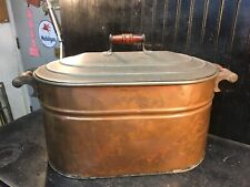 Vintage Antique Copper Boiler Wash Tub Pot & Lid with Wood Handles ROME Mfg picture