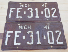 Vintage Original 1941 Michigan License Plate Set/Pair Tag # FE-31-02 picture