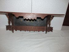 Antique Walnut Eastlake Victorian Carved Clock Wall Display Shelf Painted Roses picture