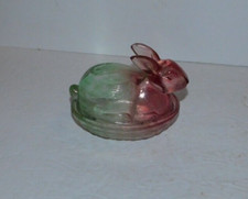 NEAT VINTAGE GLASS NESTING RABBIT WITH WOVEN BASKET STYLE GLASS BASE picture