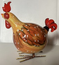 Rocking Roosters Figurines Vintage Hand Painted Glazed Ceramic 7.5 Inches picture
