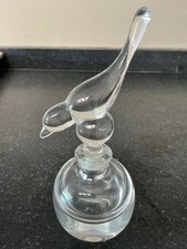Vintage Clear Glass Perfume Bottle w/ Bird Stopper  6 1/2