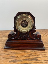 ANTIQUE UNUSUAL ORNATE WOODEN MOUNTED MANTEL SKELETON ANEROID BAROMETER picture